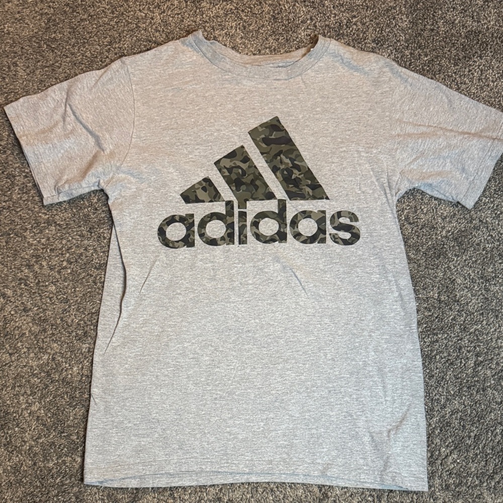 Adidas Heather Gray Tee with Camouflage Logo